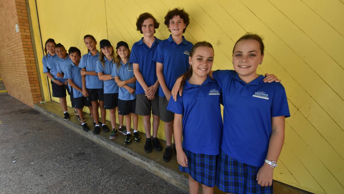 Twinning: Port High campus schoolmates Hayley and Alarna Brennan lead the photo of the sets of twins that started year seven this year. One set of twins were unable to make the photo. Photo: Matt Attard