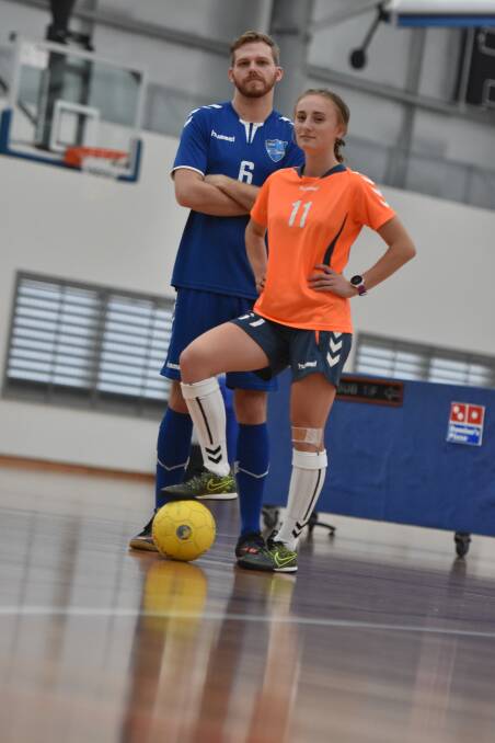 Ready for action: Port Macquarie futsal players Matt Warner and Jess Hayes. Photo: Matt Attard