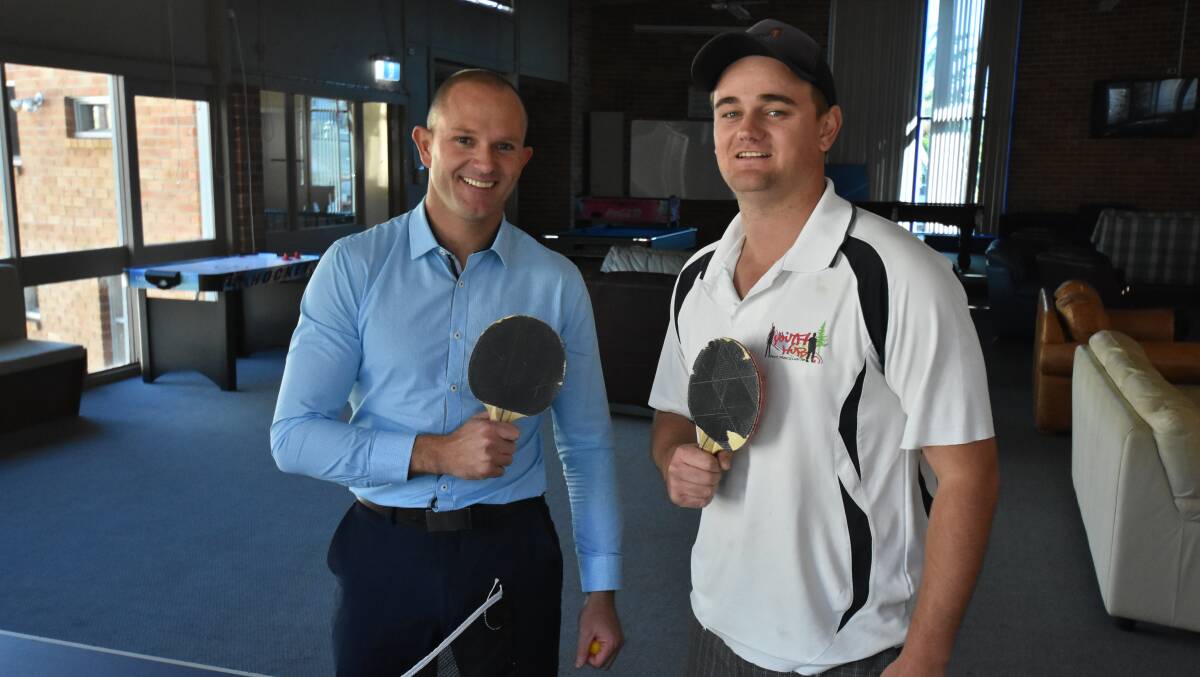 Helping the youth: Damien King and Jayson Corr from the Port Macquarie Youth Hub. Damien will host a table tennis competition during the school holidays. 