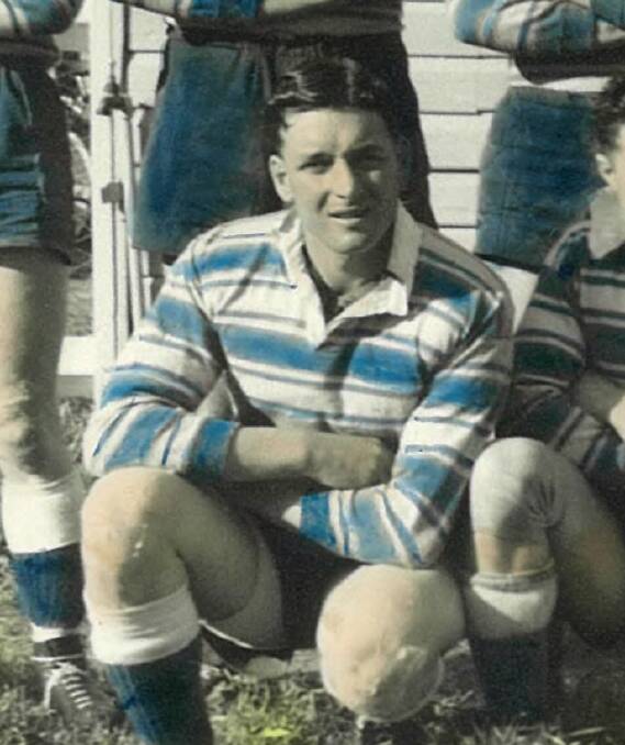 BLUE AND WHITE: Kevin Chuck pictured in the 1949 Cootamundra Bulldogs Maher Cup team.