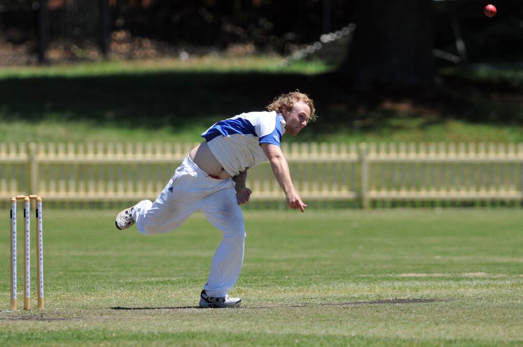 Line and length: Ben Woodward bowls for Port Panthers PIrates in first grade at Oxley Oval on Saturday.
