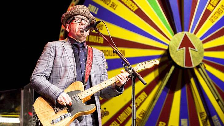 Rock solid performer ... Elvis Costello on stage with the Imposters and his spectacular spinning songbook of old and new hits.