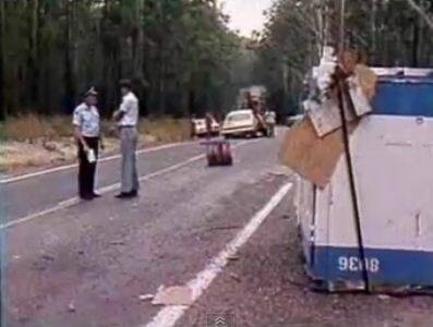 Screenshot of NBN footage of the 1980 truck crash.