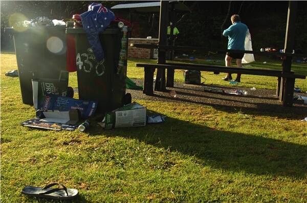 Ugly hangover: Some of the rubbish left at Shelly Beach after Australia Day parties.