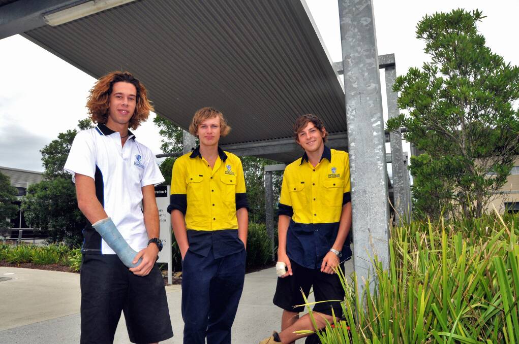Do the right thing: William Gardiner, Josh Burtenshaw and Robbie Morrell are back at school after leading students out of the bus wreck on Tuesday. The boys want the emergency services workers, and other heroes of the community who helped at the site, acknowledged for their efforts following the crash.