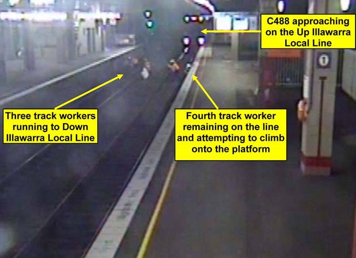 Never had a hope ... CCTV of the train about to strike Tamati Grant,