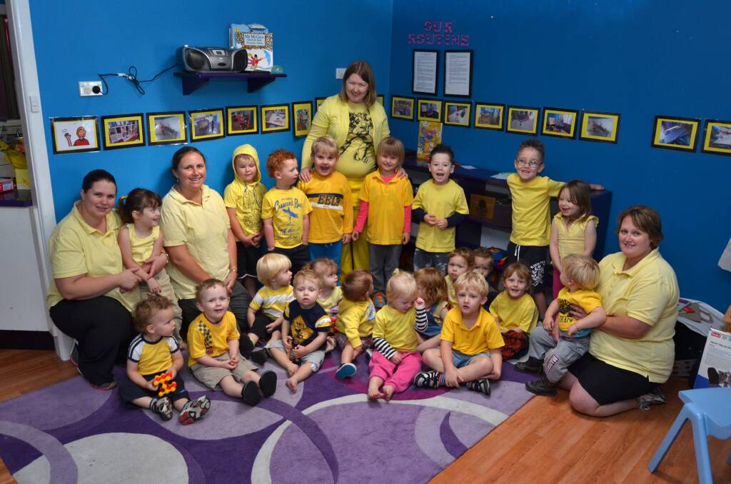 Miss you: The staff and students of Laurieton Early Education Centre are supporting little Ayden Bird by wearing yellow for the week.