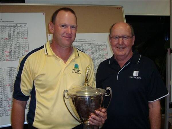 King of the course: Port Macquarie Golf Club champion John Hutchison (left) and sponsor Mark Hatherly of Northcorp Accountants.