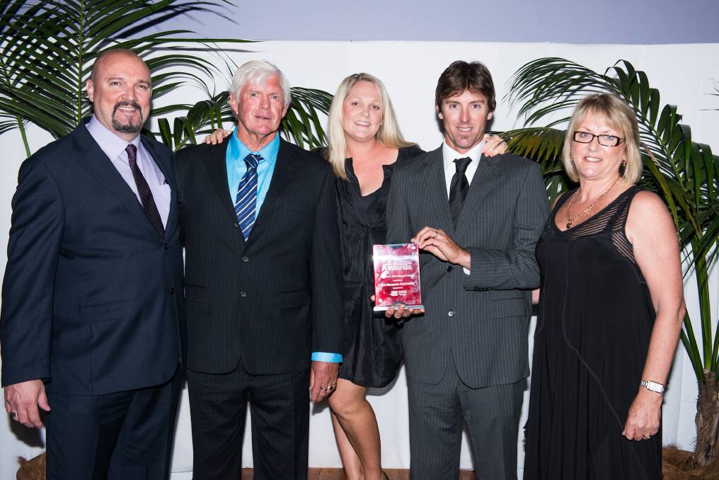 Multiple award winners on he night: Port Macquarie Surf School - sponsor Greg Thompson with Peter, Amy, Wayne and Christine Hudson.