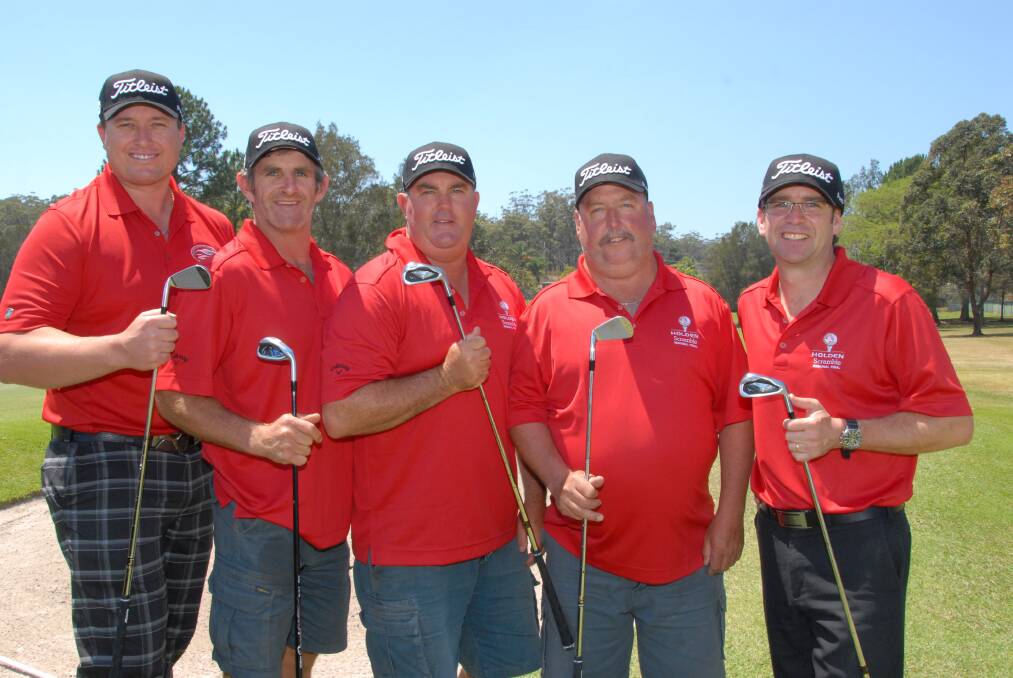 Great effort: Camden Haven Golf Club's Holden Scramble team, from left, Luke Garel,Damon Booby, Mark Bird, Scott Slade and Rob Dwyer.