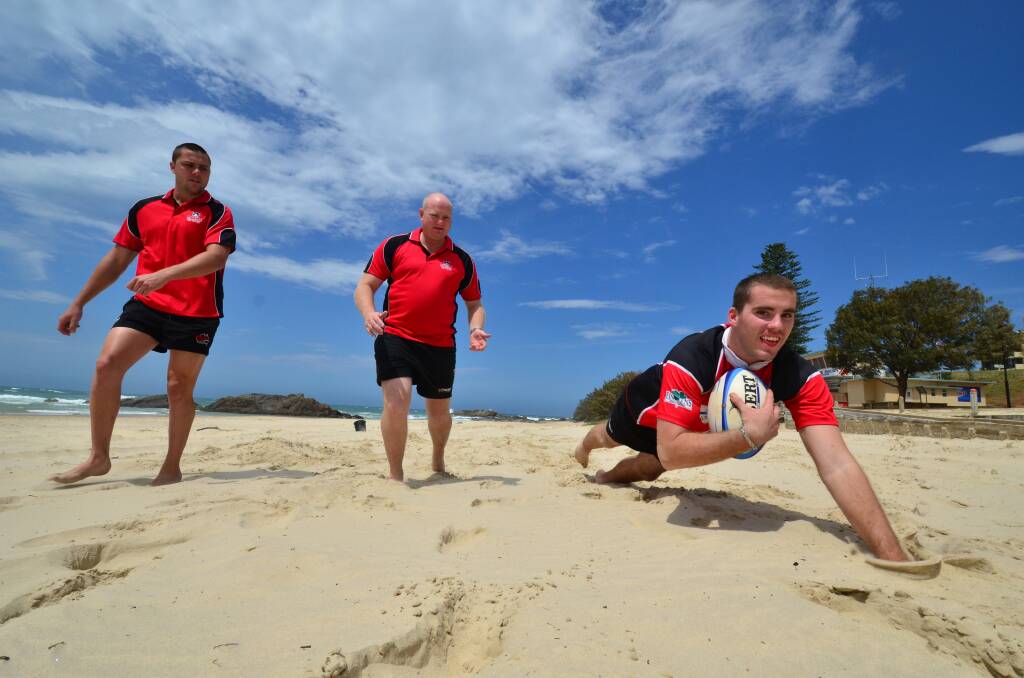 The Pirates players are all lined up for the beach rugby this weekend.