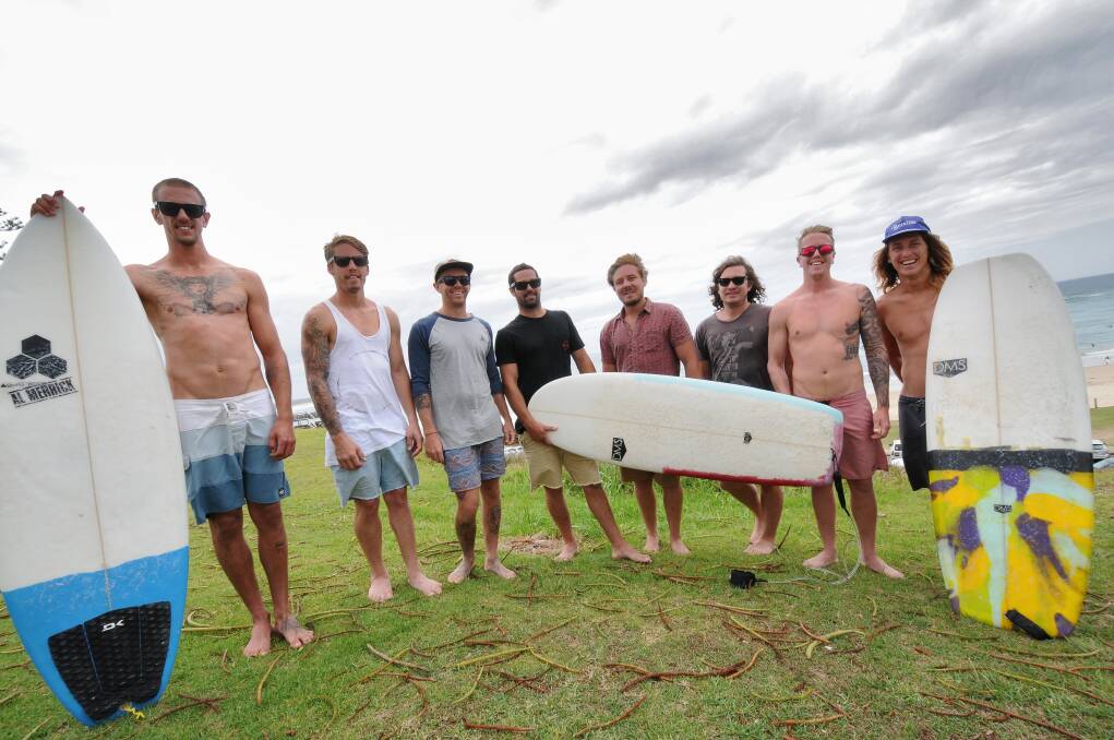 Road-tripping travellers: From left, Danny Pollard, Joel Pearce, Dean Butt, Tim Franco, Bryce Curnell, James Warrington, Jarryd Loxton and Blair Smith have made their way to Port to enjoy the waves.