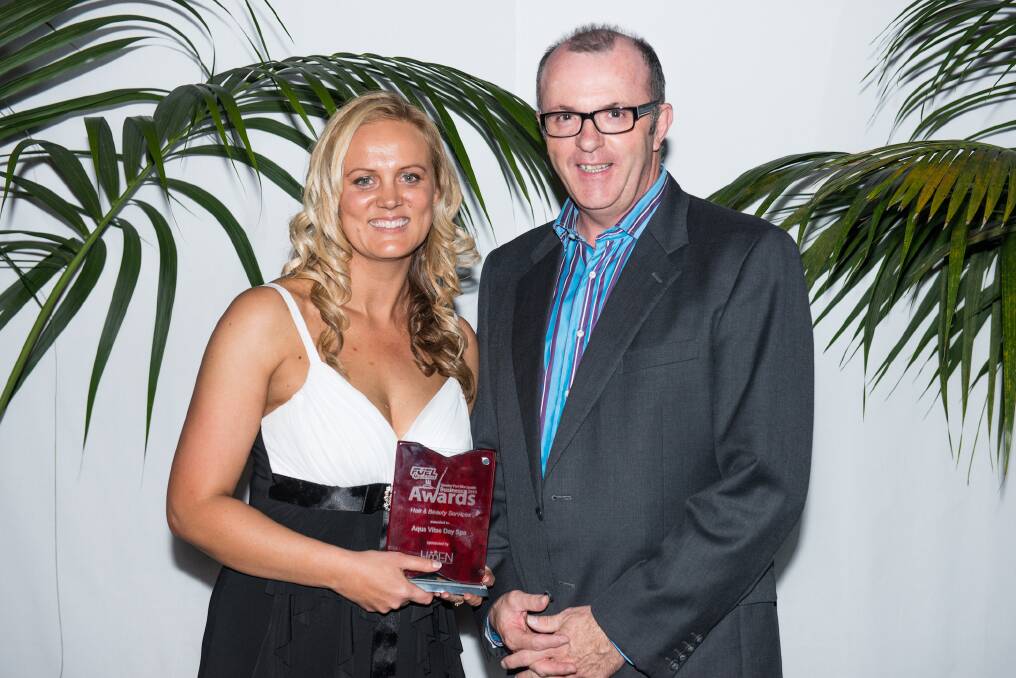 Aqua Vitae won the hair and beauty services award: Melissa Bermingham is pictured with Justin Levido.