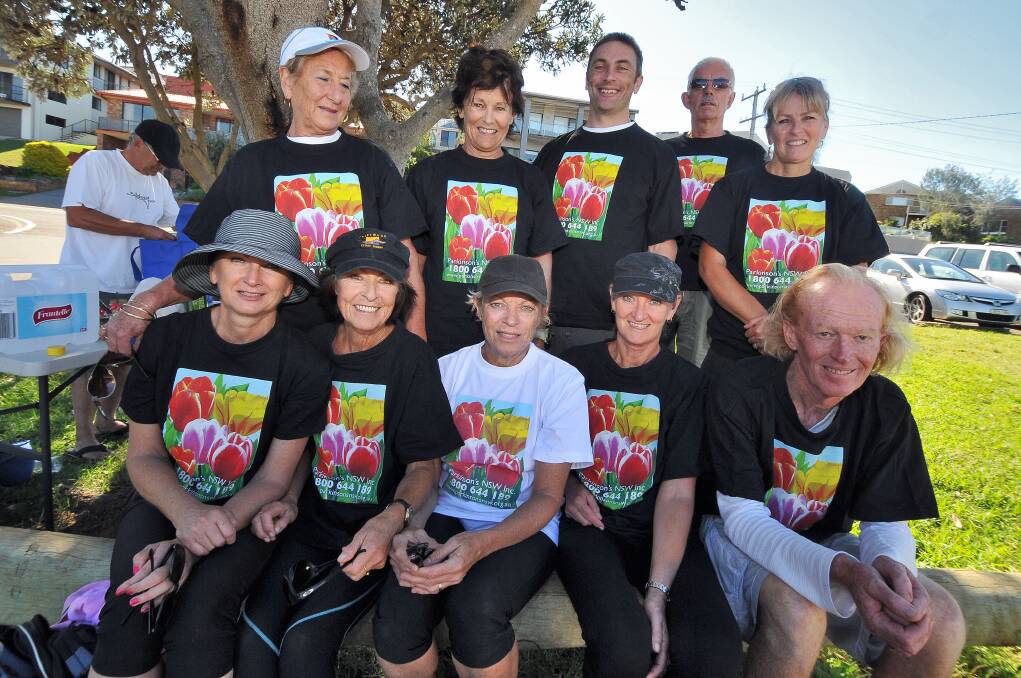 Walkers in support of a specialist Parkinson's nurse take a break at Lighthouse Beach. Pictured are (back row) Pat Sim, Trish Davis, Marcus Field, Jack Sim and Andrea Pett, (front row) Susie Berry, Heather Glaason, Jill Gorrie, Meredith Stewart and Steven Catley.