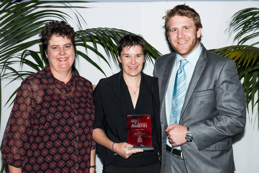 Town Green Inn scooped the Hotels and Clubs award: Sponsor Kylie Little is pictured with Cheryl Pavey and Chris Walker.