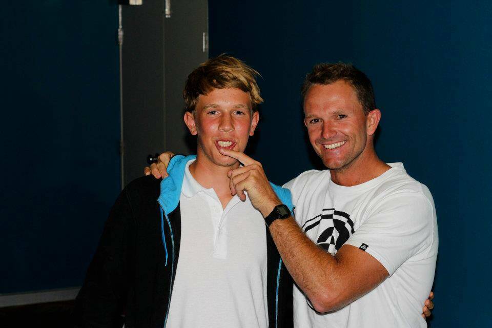 Two champions: A fresh-faced Zac young with three-time world bodyboarding champion Damian King.