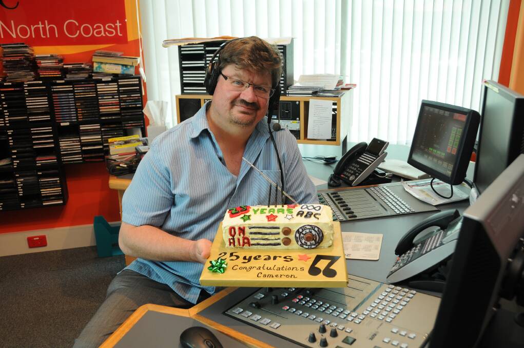 Golden tonsils: ABC Radio man Cameron Marshall gives the thumbs up to his 25 year career on the airwaves.