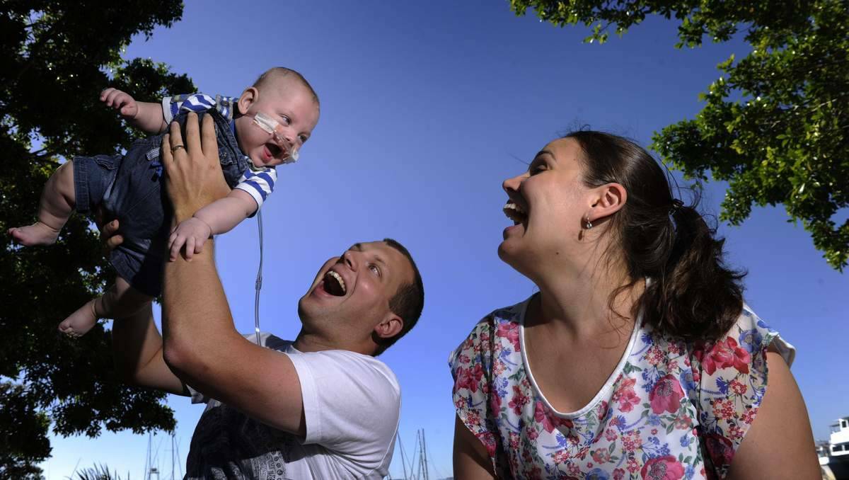 Malakai Earp was born three months early and cared for at John Hunter Hospital. His parents, Stephen and Claire Earp, had to take him to see a child eye specialist in Sydney because none are working at the hospital. PHOTO: Marina Neil/Newcastle Herald.
