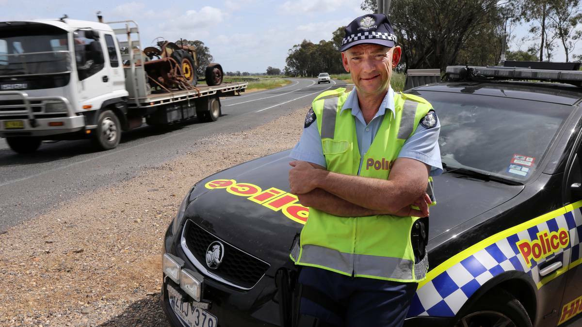 Policeman Cameron Roberts is sick of seeing motorcycle parts strewn across the road. PHOTO: The Border Mail.