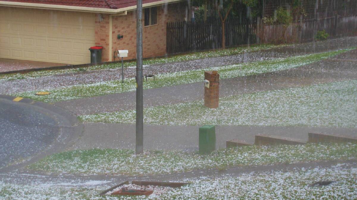 Hail at Crestwood, Port Macquarie around 1:30 Tuesday. From Jenny Allen.