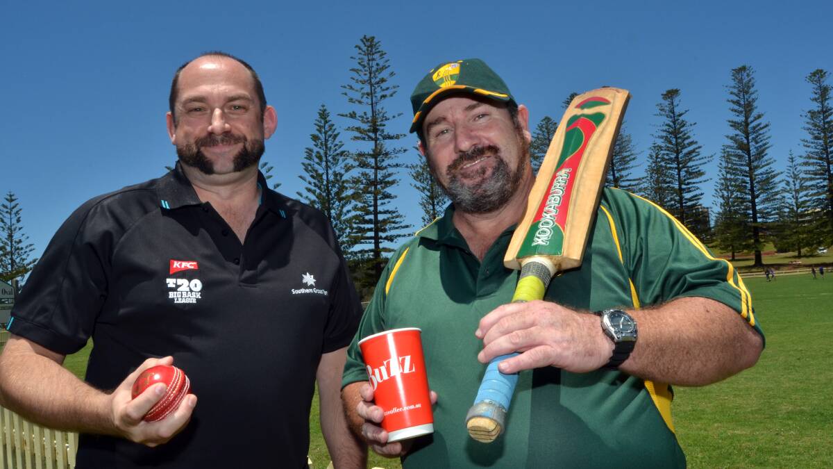 Oxley Thunder team manager Nik James, left, and captain Rod Price hope the rain holds off to play this weekend. Cafe Buzz has just come on board as the team's sponsor.