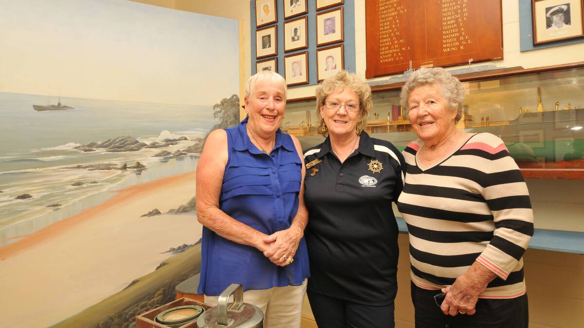 Important day: Sisters Georgina Green (left) and Patty McNamara (right) with Mid North Coast Maritime Museum life member Lynda Turner. Pic: PETER GLEESON