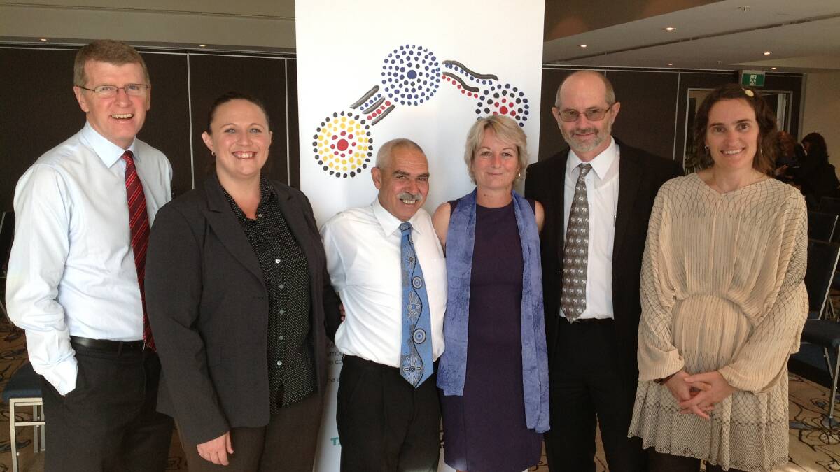 Positive step: At last Friday’s launch, from left, John Watkins chief executive officer Alzheimer's Australia NSW; Sheree Drylie, NSW Aboriginal liaison officer with Alzheimer's Australia NSW; Birpai elder Uncle Bill O'Brien; Judy O'Brien educator with Alzheimer's Australia NSW; Gary Thomas Alzheimer's Australia NSW regional manager; Marg Coutts, dementia advisor and counsellor from Alzheimer's Australia NSW.