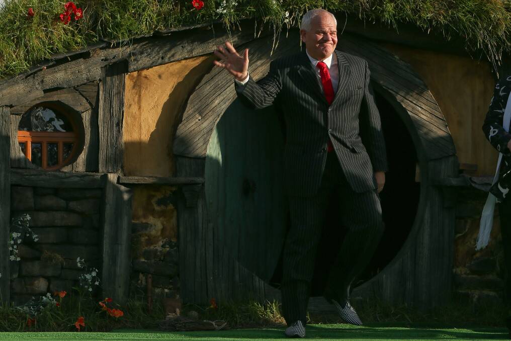 Mark Hadlow emerges from a Hobbit house at the 'The Hobbit: An Unexpected Journey' World Premiere at Embassy Theatre in Wellington, New Zealand. Photo by Hagen Hopkins/Getty Images