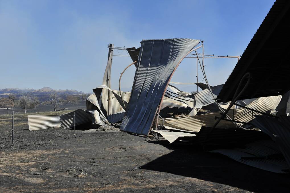 Burnt out hay shed near Jugiong from the fire heading towards Yass January 9, 2013. Photo: Jay Cronan