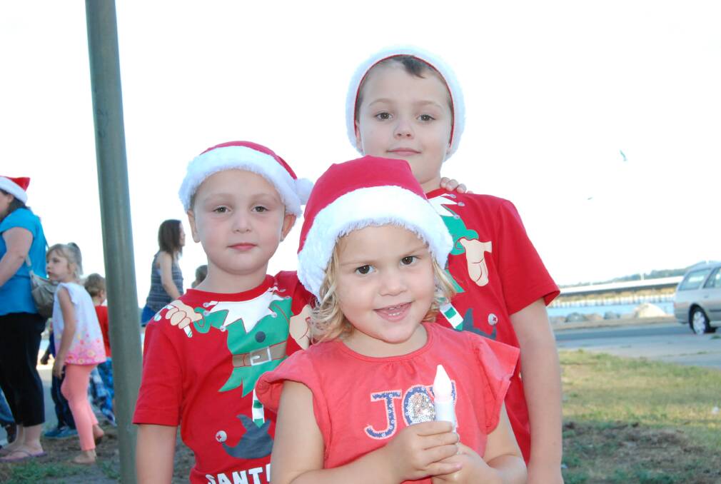 Charlie, 3, William, 5, and Lilah, 2 from Forster. Photo:The Great Lakes Advocate.