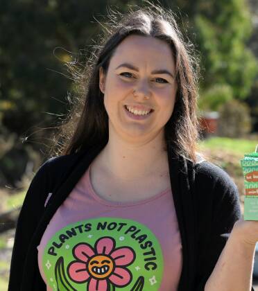 Ballarat's We Bar None founder Ellen Burns with her energy bars in 100 per cent compostable packaging. Picture by Lachlan Bence