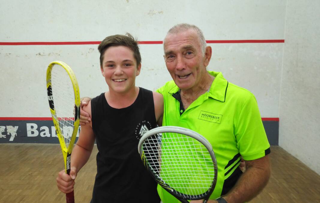 The age diversity of the Port Macquarie Squash Club: Billy Hargy and Warren Turner. Pciture suppllied