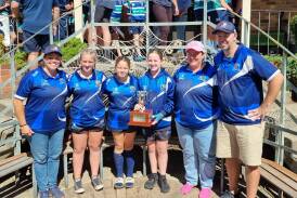 Port Macquarie Manta Rays under 14 girls' coach Lisa Vogel with players Clancie-Jade Townsend, Jamie Laws and Andie McKinnon, manager Terri Townsend and club president Shane Joyce. Picture supplied