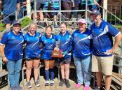 Port Macquarie Manta Rays under 14 girls' coach Lisa Vogel with players Clancie-Jade Townsend, Jamie Laws and Andie McKinnon, manager Terri Townsend and club president Shane Joyce. Picture supplied