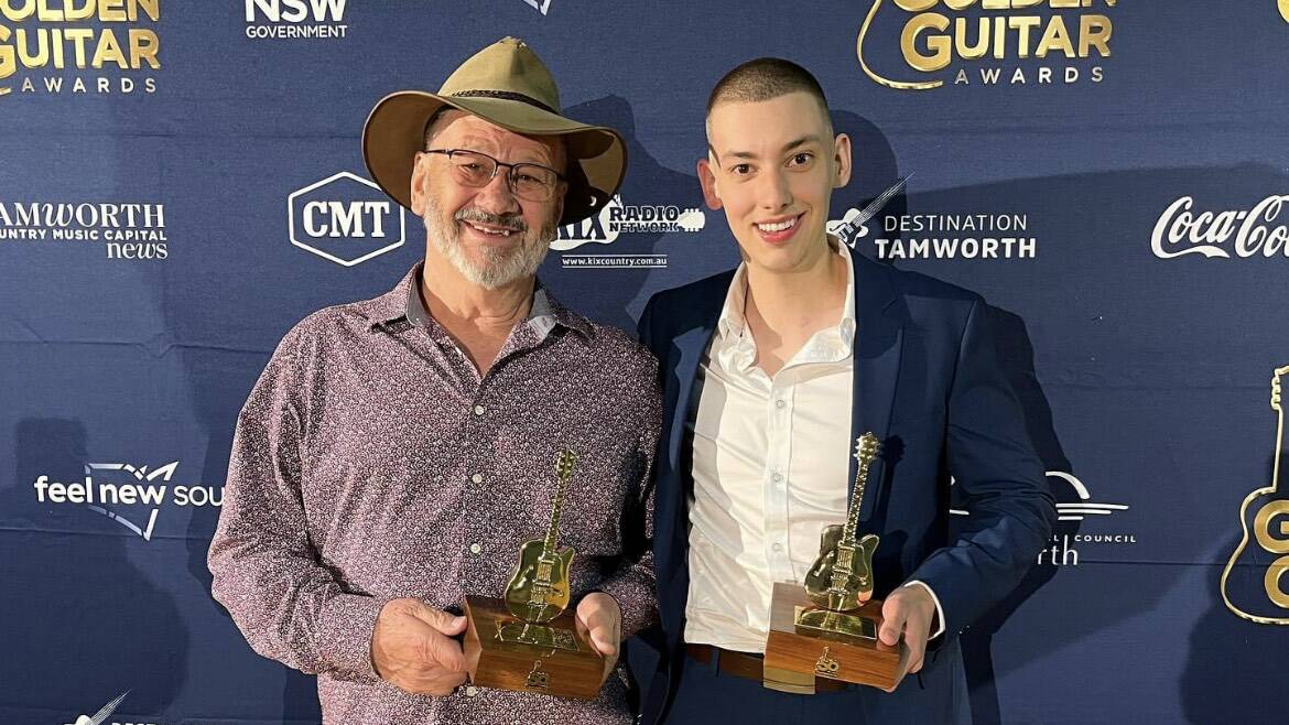 Manfred Vijars and Angus Gill at the 50th Golden Guitar Awards night. Photo supplied