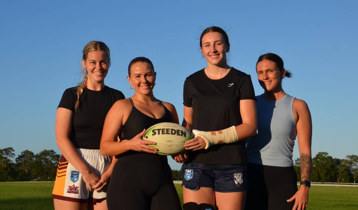 North Coast Bulldogs and Wauchope Blues players Rachel Bradley, Carissa Skrinnikoff, Susie Coster and Tiarna Dunn. Picture by Mardi Borg