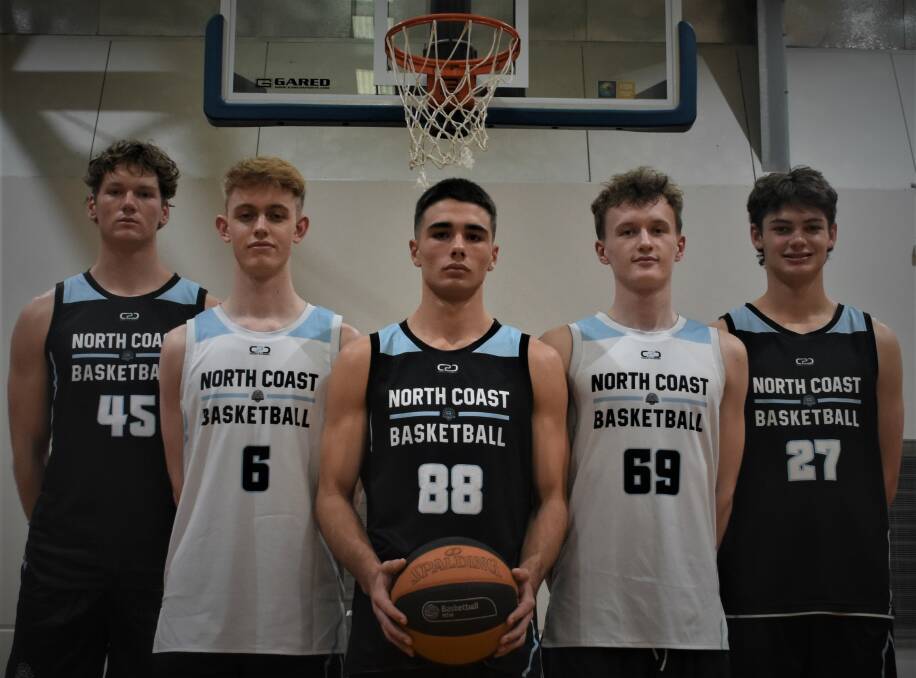 Harry Bates, Jackson Brody, Zayn Galea, Caleb Prior and Logan Myers have been selected to be part of the inaugural USA Exposure trip after competing in a trial game in Coffs Harbour. Picture by Mardi Borg