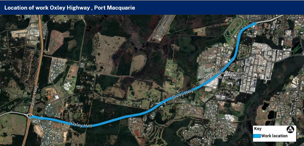 Overnight work will continue on the Oxley Highway into Port Macquarie until December 14. Picture from TfNSW
