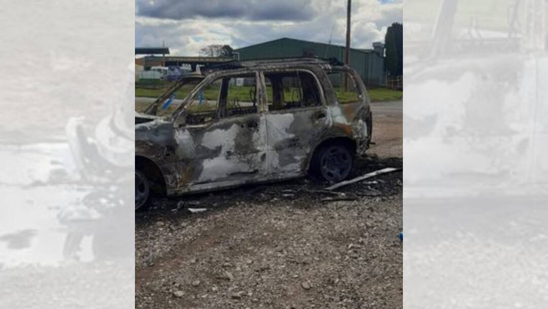 One of the two cars stolen from Andrews Street in Lighthouse Beach was found burnt out in West Kempsey. Picture supplied