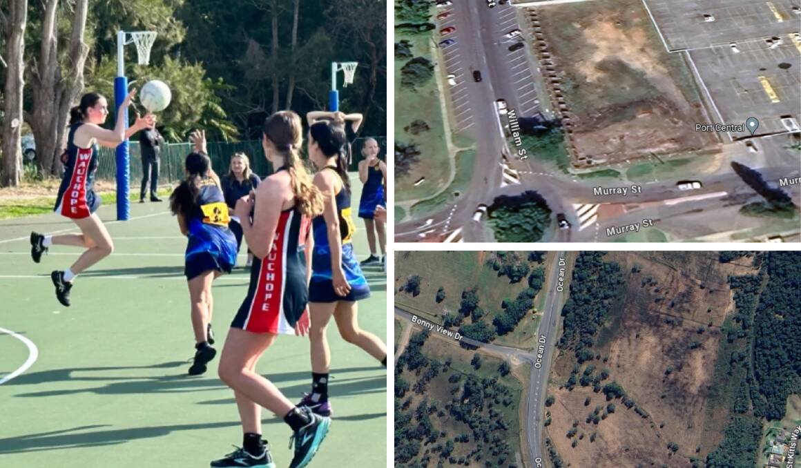 Netball courts for Wauchope and the future use of CBD and Bonny Hills land, are items on council's December 14 meeting agenda. Screenshots from Google Maps and Wauchope Netball