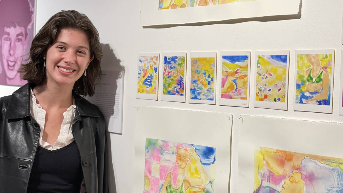 MacKillop College Visual Arts student Sally Edmonds with her "Polaroids at Shelly's, 2022". Picture by Sue Stephenson. Click through for more photos
