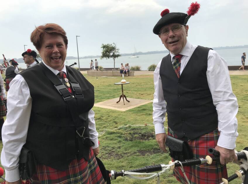 Kerry Austin with John Rutherford at the Hastings District Highland Pipe Band's 50th anniversary in 2019. Picture by Carla Mascarenhas