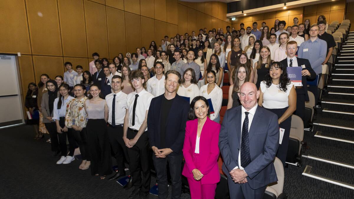 Jed Kirkman (front row) at the 2023 HSC First in Course ceremony. Picture by NSW Education Standards Authority