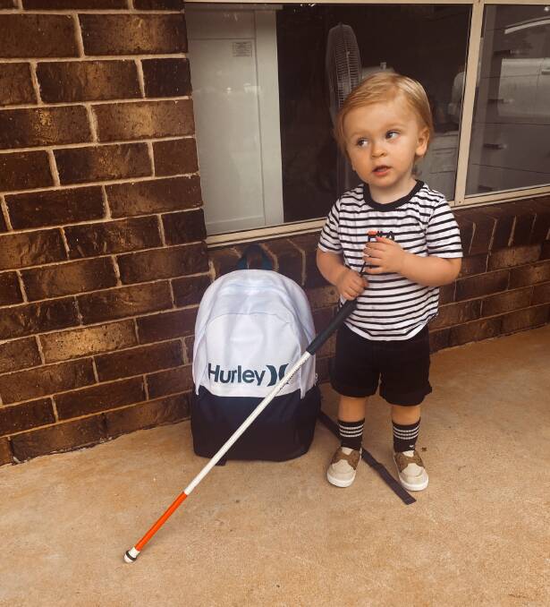 Reid Hardy has been meeting all his milestones but his mum wants to try stem cell treatment as he begins to use a cane. Picture supplied.