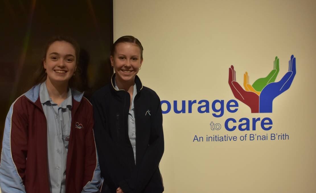 Mid-Coast Christian College students Baileigh Mclane and Amelia Richards said they hoped to learn from the workshop how to stand up for others. Picture by Emily Walker