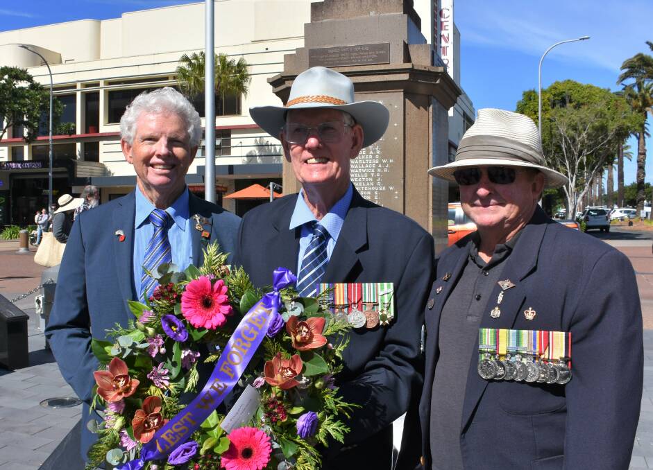 Veterans Greg Walsh, Barry Lynch and Keith Wilkinson were in attendance at the Port Macquarie service. Picture by Emily Walker
