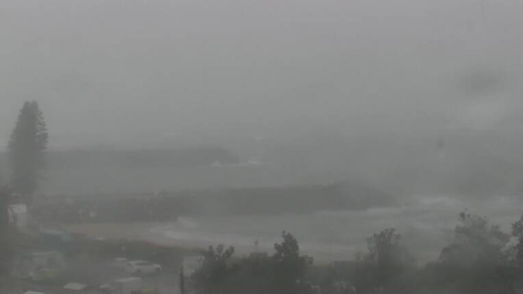 Rain has been pouring on the coast as shown from the Port Macquarie coastal bar webcam from 3.15pm, Friday April 5.