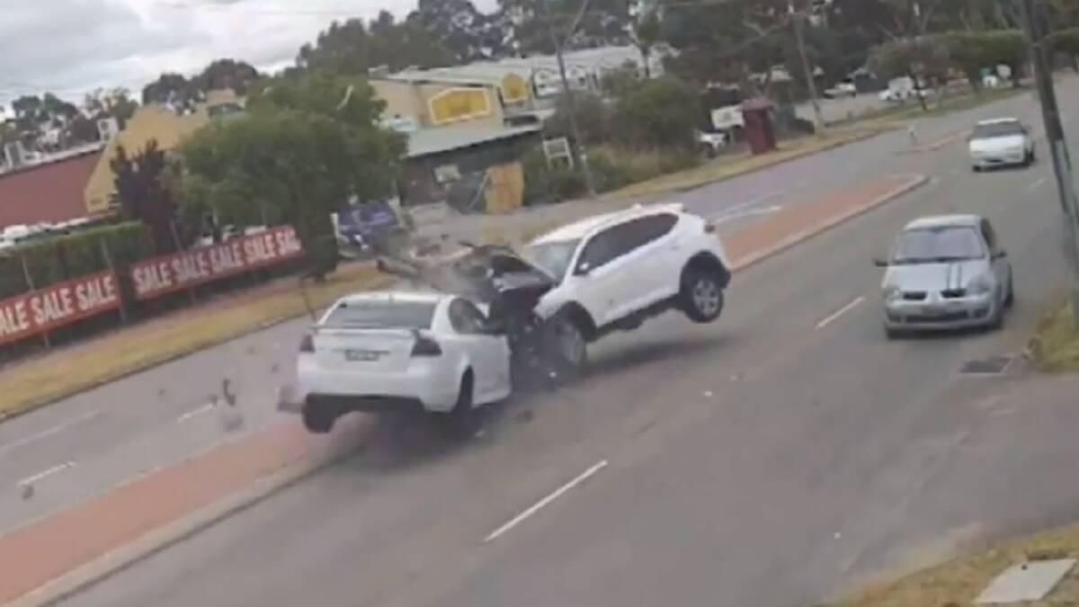 CCTV footage allegedly shows a Holden Commodore colliding with a Hyundai Tucson. Picture via Nine News