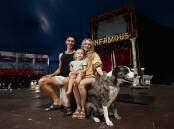 Kyle Wishart, two-year-old daughter Bindi Ashton Harrison Wishart, and Dante Ashton Harrison with one their dogs under the Infamous The Show big top. Picture by Gareth Gardner