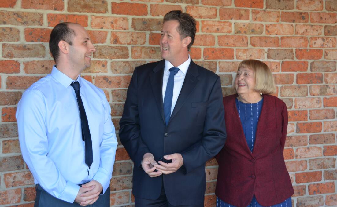 Returning officer for the division of Cowper, Adrian Warrington Crisan, freshly elected Member Luke Hartsuyker and Mary Tarr, secretary of The Nationals electoral council for the seat of Oxley